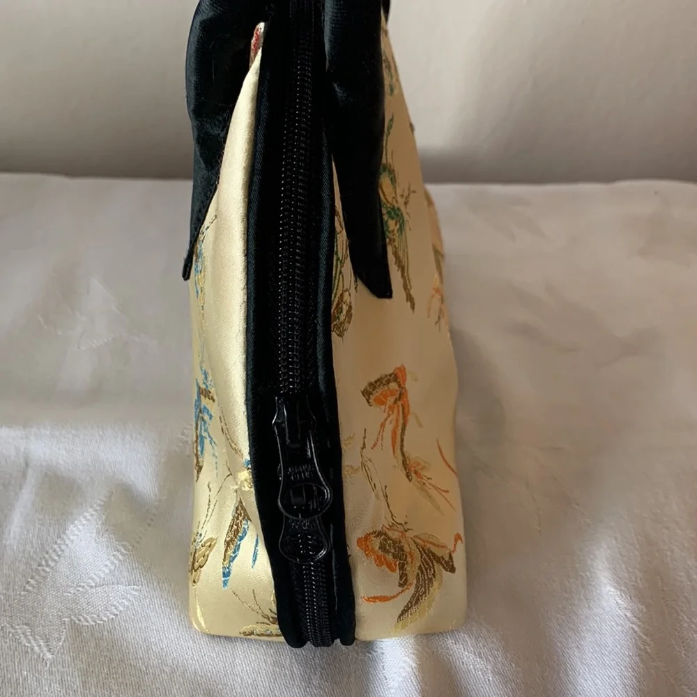 Elegant Gold Satin Embroidered Top-Handle Bag